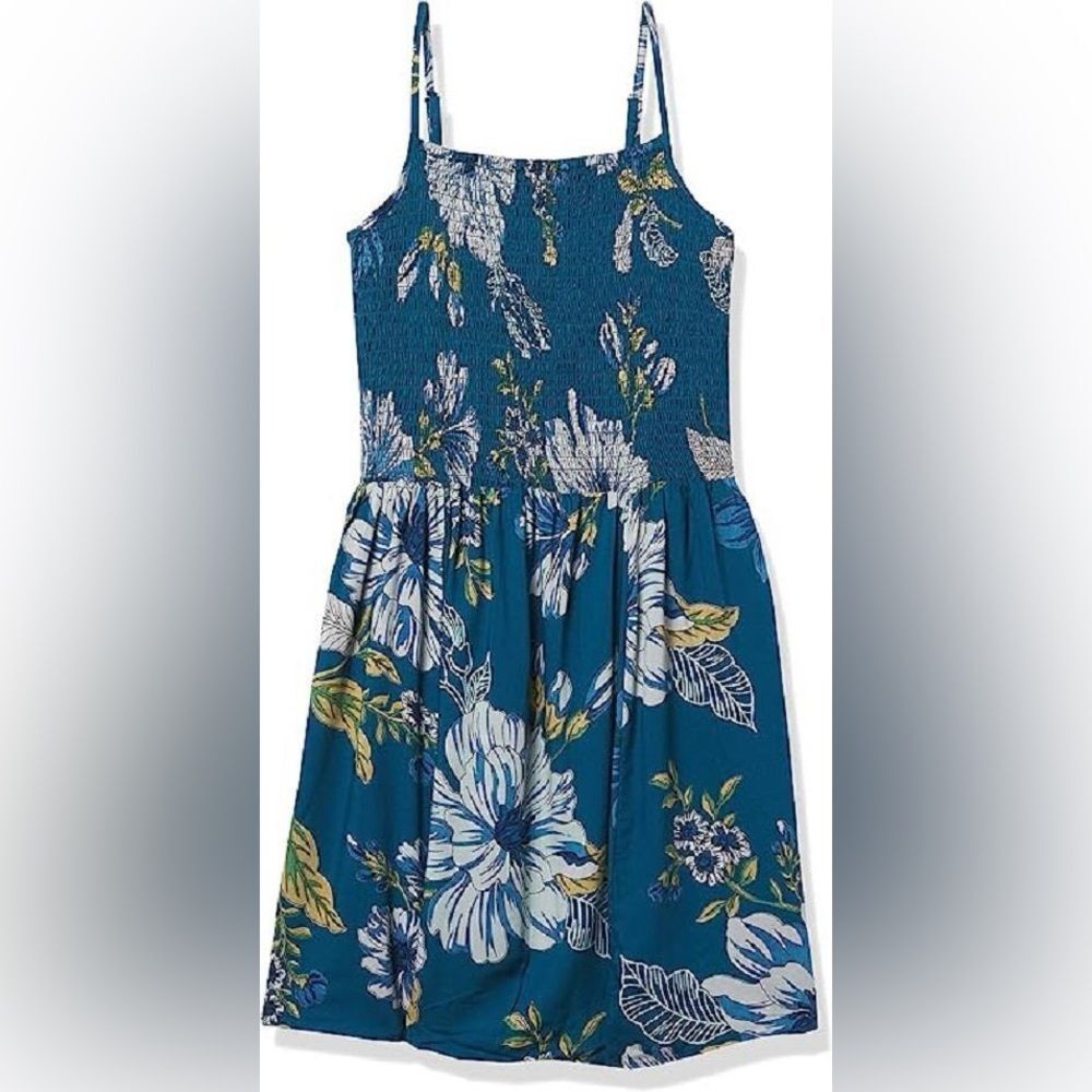 Angie boho smock tank tropical floral dress blue size small vacation beach